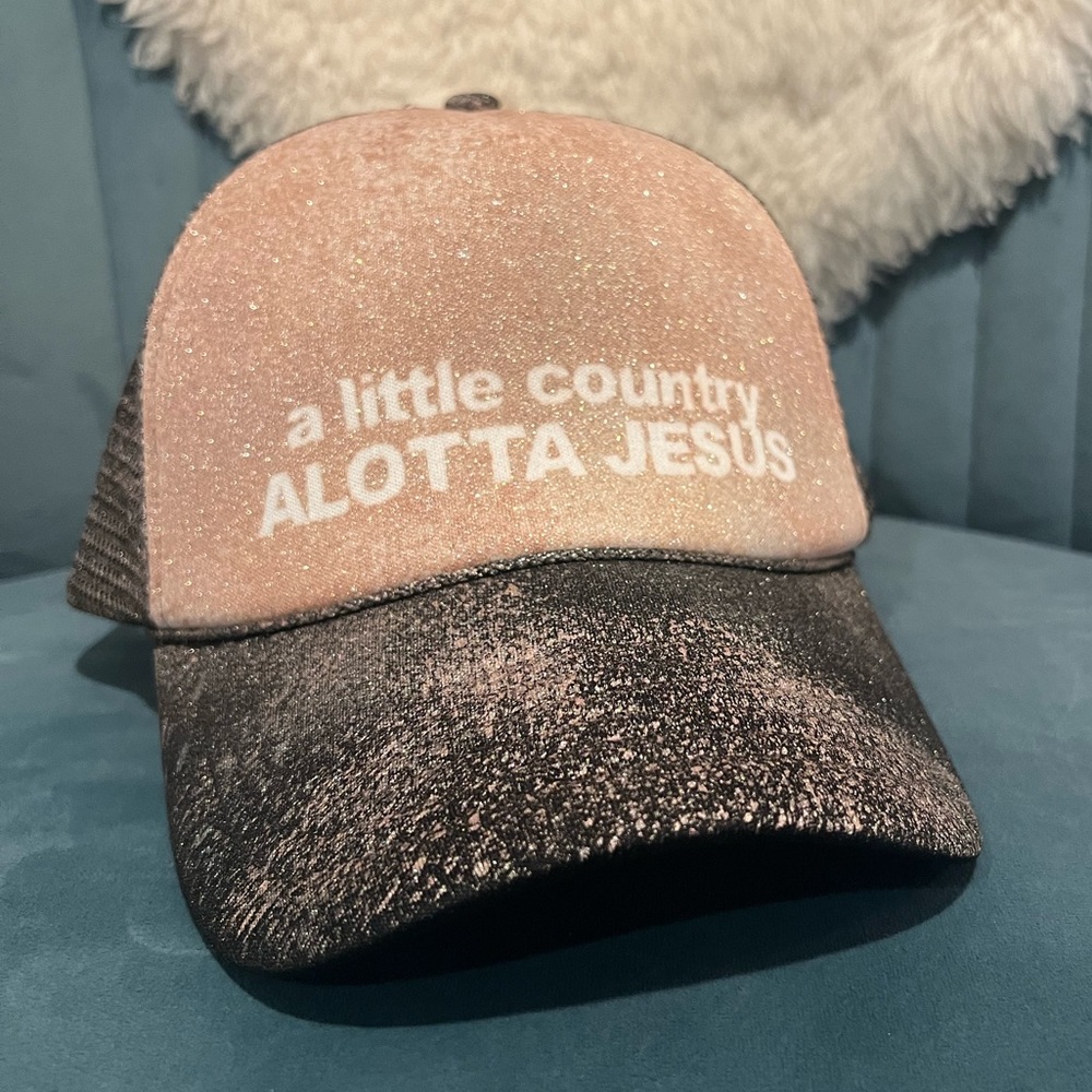 Pink glitter Jesus trucker hat